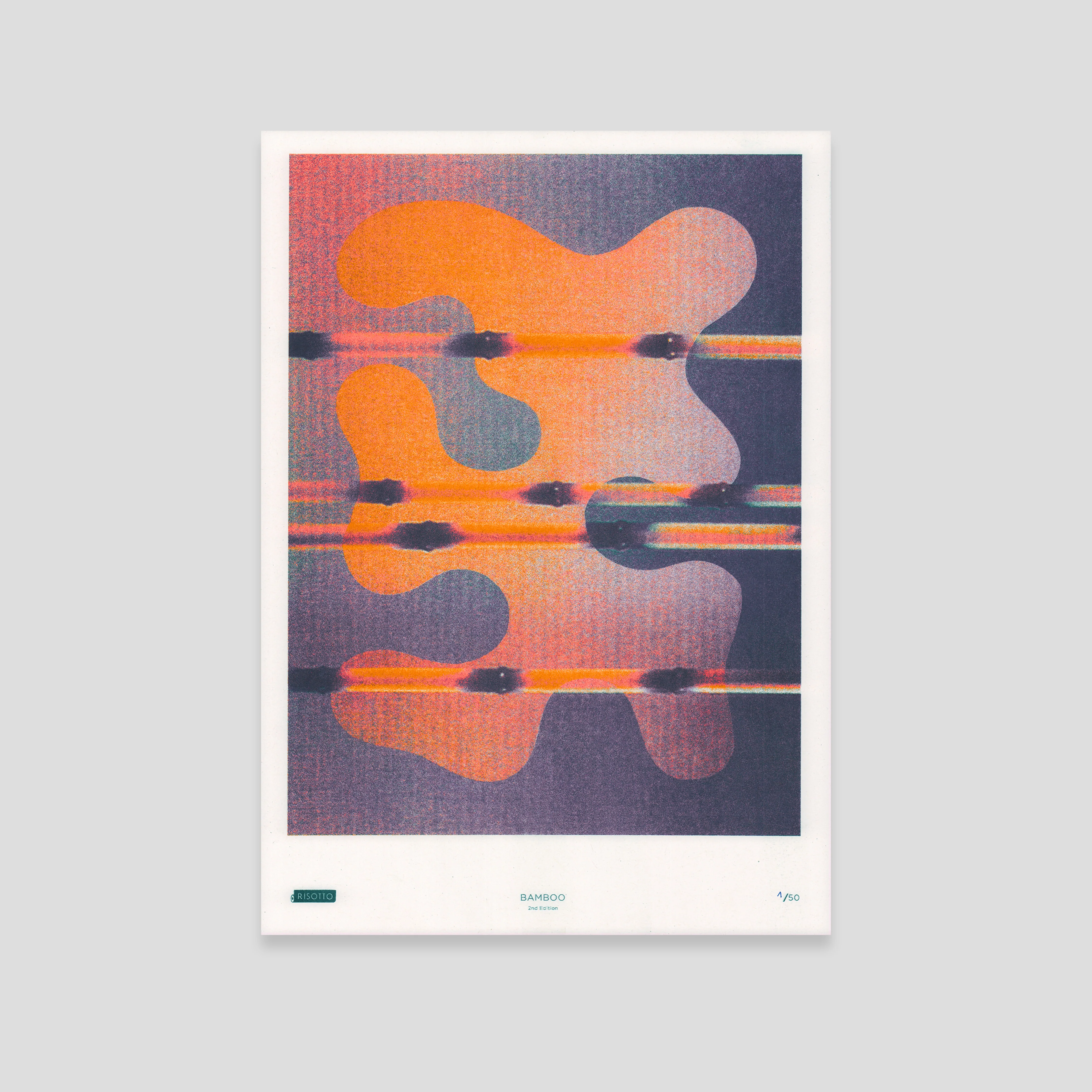 Bamboo A3 Risograph Wall Art - Pink & Orange Pattern Print - Image 3