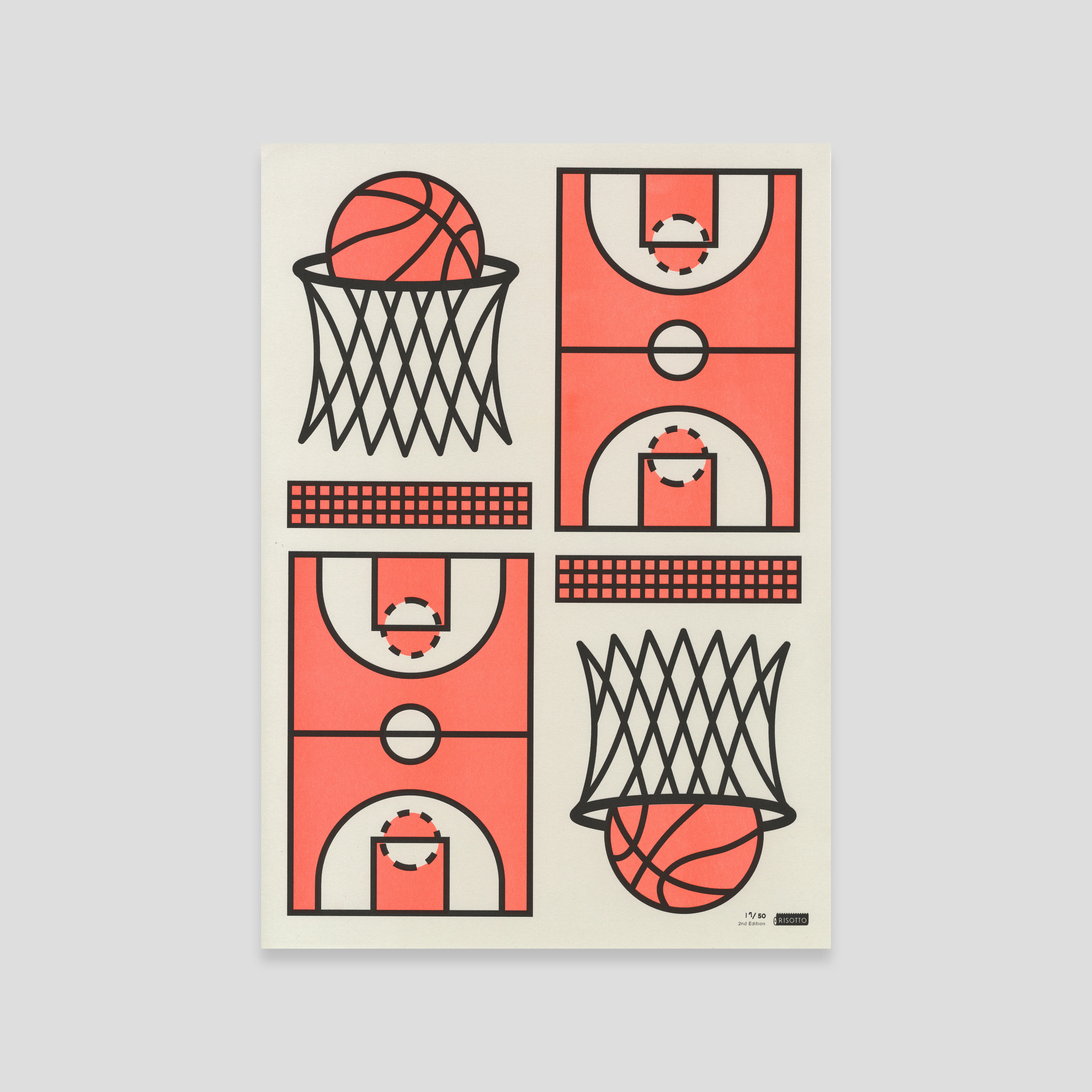 Basket A3 Risograph Wall Art - Basketball Inspired Print - Image 3