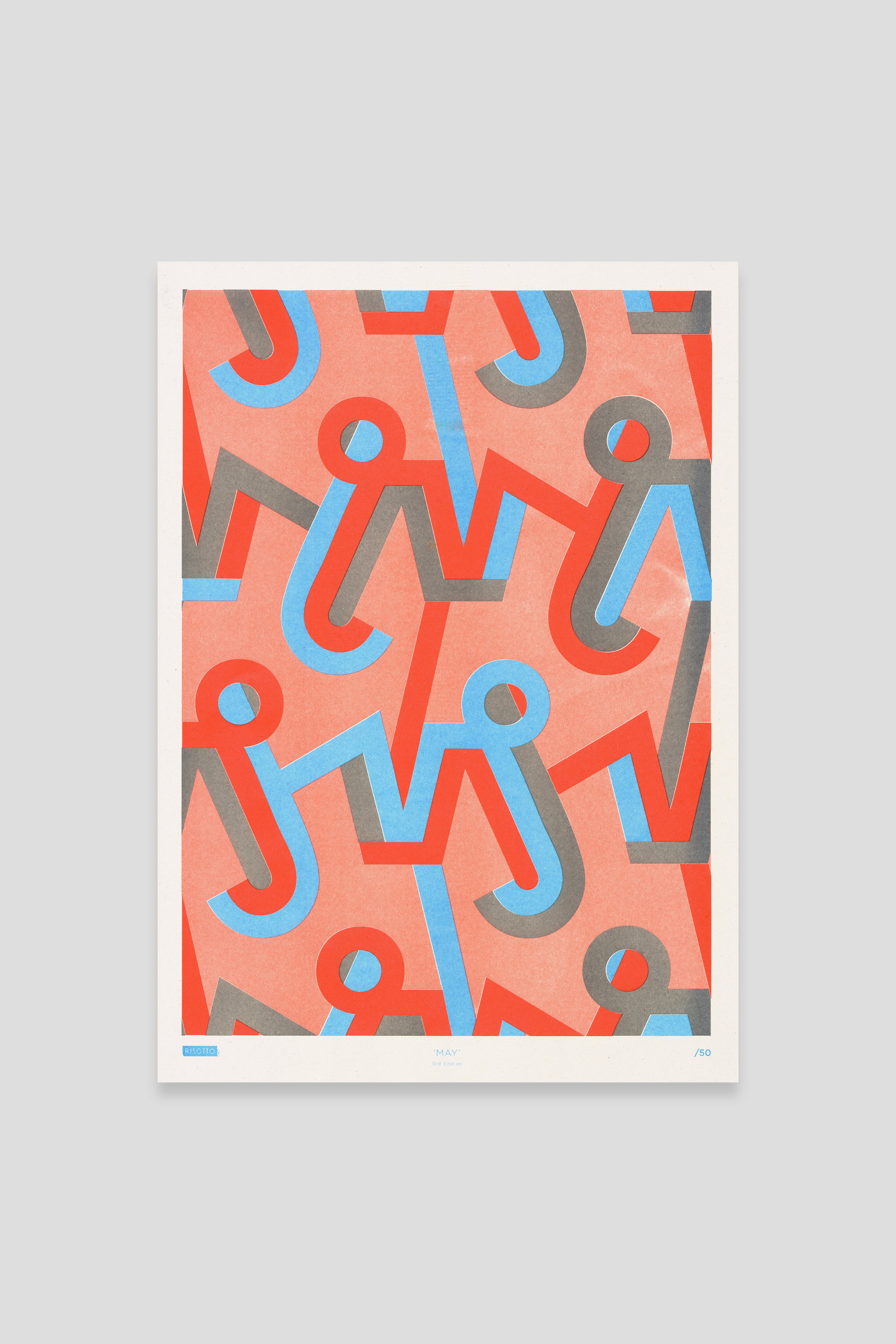 May A3 Risograph Wall Art - Calendar Pattern Print